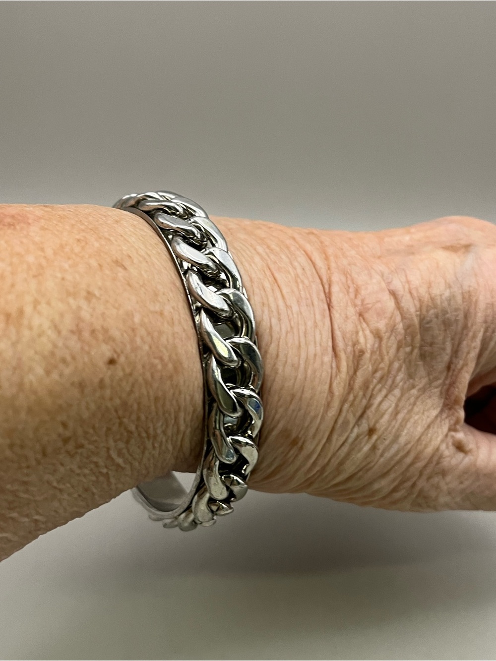 Vintage Silver Chunky Cuban Chain Link Bangle Bracelet 90s Y2K Grunge
